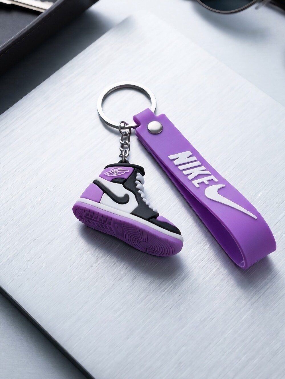 Nike Purple Sneaker Keychain with Logo Strap